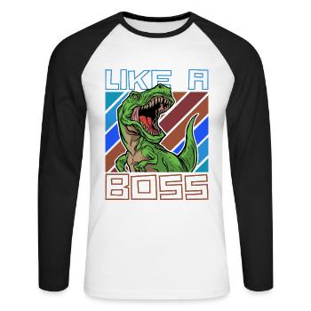 Comme un boss - Cool T-Rex Dinosaur Tyranno - T-shirt baseball manches longues Homme - blanc/noir - Devant - Nik (191cm)
