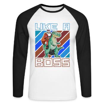 Like a Boss - Le Père Noël monte sur T-Rex - T-shirt baseball manches longues Homme - blanc/noir - Devant - Nik (191cm)