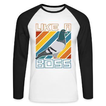 Like a Boss - Drôle de pigeon disant avec oiseau - T-shirt baseball manches longues Homme - blanc/noir - Devant - Nik (191cm)