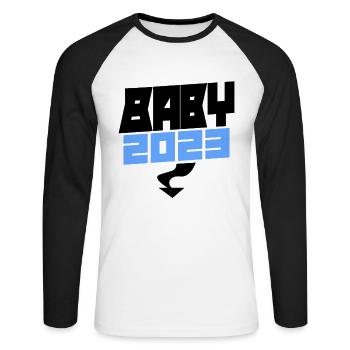 Grossesse Bébé enceinte 2023 Jeune fils - T-shirt baseball manches longues Homme - blanc/noir - Devant - Nik (191cm)
