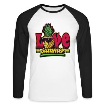 Hello Summer Pineapple with Sunglasses - Unisex Long Sleeve Baseball T-Shirt - white/black - Front - Nik (191cm)