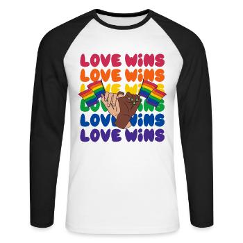 L’amour LGBTQ remporte la Gay Pride pour l’égalité - T-shirt baseball manches longues Homme - blanc/noir - Devant - Nik (191cm)