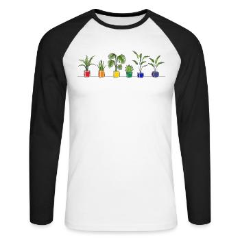 Mois de la fierté végétale LGBTQ - T-shirt baseball manches longues Homme - blanc/noir - Devant - Nik (191cm)