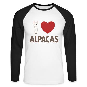 I love Alpacas Pako Lama Huacaya Alpakazüchter - Unisex Baseballshirt langarm - Weiß/Schwarz - Vorne - Nik (191cm)