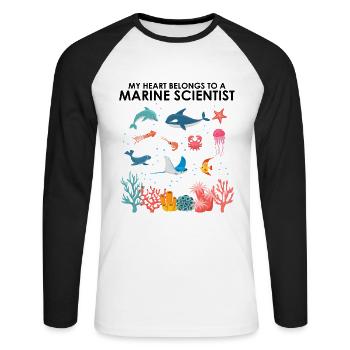 Le cœur appartient au scientifique marin Biologiste marin - T-shirt baseball manches longues Homme - blanc/noir - Devant - Nik (191cm)