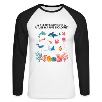 Le cœur appartient au biologiste marin Biologie marine mer - T-shirt baseball manches longues Homme - blanc/noir - Devant - Nik (191cm)