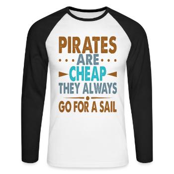 Les pirates sont bon marché - Funny Dad Jokes - Plage - T-shirt baseball manches longues Homme - blanc/noir - Devant - Nik (191cm)