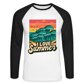 I Love Summer Vacation Hello Summer Surfen - Unisex Baseballshirt langarm - Weiß/Schwarz - Vorne - Nik (191cm)