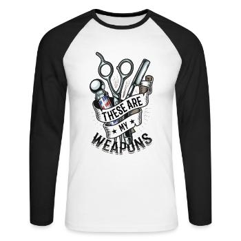 Ce sont mes armes dans le salon de coiffure - T-shirt baseball manches longues Homme - blanc/noir - Devant - Nik (191cm)