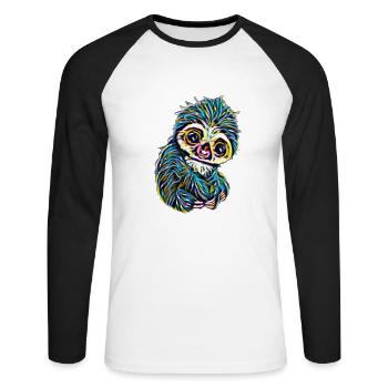 Faultier - Unisex Baseballshirt langarm - Weiß/Schwarz - Vorne - Nik (191cm)