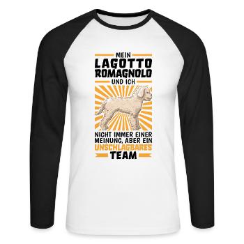 Mein Lagotto Romagnolo ist unschlagbar - Unisex Baseballshirt langarm - Weiß/Schwarz - Vorne - Nik (191cm)