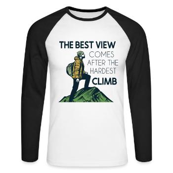 Best View Comes After Hardest Climb Alpine - Unisex Long Sleeve Baseball T-Shirt - white/black - Front - Nik (191cm)