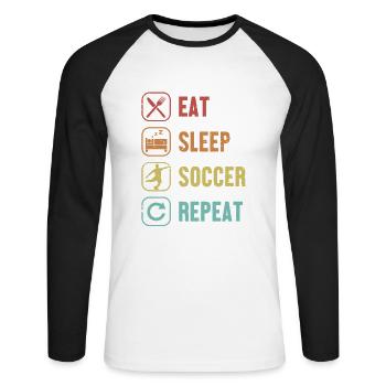 Eat Sleep Soccer Repeat Football professionnel - T-shirt baseball manches longues Homme - blanc/noir - Devant - Nik (191cm)