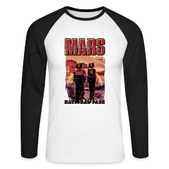 Parc national de Mars - Cosmologie Science Fiction - T-shirt baseball manches longues Homme - blanc/noir - Devant - Nik (191cm)