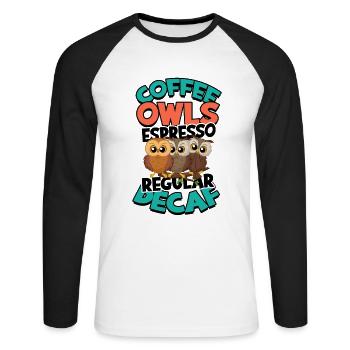 Coffee Owls Espresso Décaféiné régulier - Café décaféiné - T-shirt baseball manches longues Homme - blanc/noir - Devant - Nik (191cm)