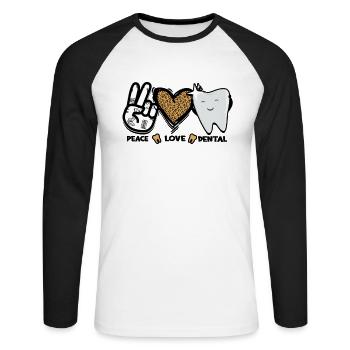 Peace Love Dental Leopard Herz Zähne - Zahn - Unisex Baseballshirt langarm - Weiß/Schwarz - Vorne - Nik (191cm)