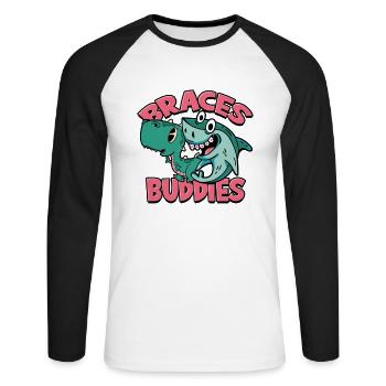 Zahnarzt Kieferorthopäde Zahnspangen Buddies - - Unisex Baseballshirt langarm - Weiß/Schwarz - Vorne - Nik (191cm)