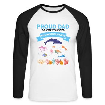 Fier Papa Microbiologie Biologie Biologiste Mer - T-shirt baseball manches longues Homme - blanc/noir - Devant - Nik (191cm)