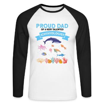 Fier Papa Ichtyologiste Biologiste marin Océan Mer - T-shirt baseball manches longues Homme - blanc/noir - Devant - Nik (191cm)