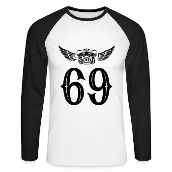 69 Zahl Krone - Unisex Baseballshirt langarm - Weiß/Schwarz - Vorne - Nik (191cm)