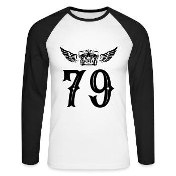 79 Zahl Krone - Unisex Baseballshirt langarm - Weiß/Schwarz - Vorne - Nik (191cm)