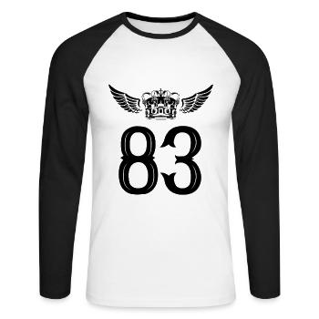 83 Couronne numérique - T-shirt baseball manches longues Homme - blanc/noir - Devant - Nik (191cm)