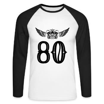 80 Zahl Krone - Unisex Baseballshirt langarm - Weiß/Schwarz - Vorne - Nik (191cm)