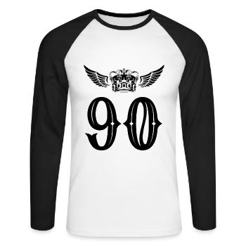 90 Zahl Krone - Unisex Baseballshirt langarm - Weiß/Schwarz - Vorne - Nik (191cm)