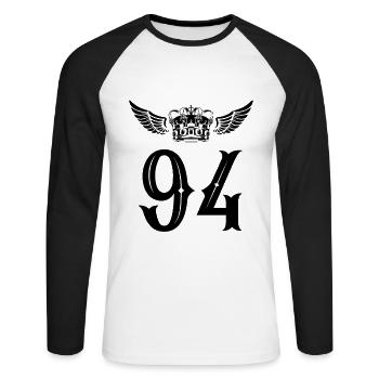 94 Couronne numérique - T-shirt baseball manches longues Homme - blanc/noir - Devant - Nik (191cm)