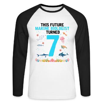 Marine Biology Birthday Party 7 Years Seven - Unisex Long Sleeve Baseball T-Shirt - white/black - Front - Nik (191cm)