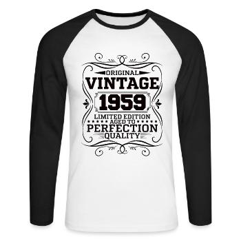 Vintage 1959 Original Limited Edition - Unisex Baseballshirt langarm - Weiß/Schwarz - Vorne - Nik (191cm)