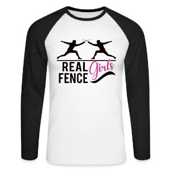 Female Fencing Girl Fencer Fence - Unisex Baseballshirt langarm - Weiß/Schwarz - Vorne - Nik (191cm)