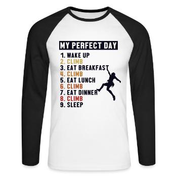 Climbing Perfect Day Sportklettern Speedklettern - Unisex Baseballshirt langarm - Weiß/Schwarz - Vorne - Nik (191cm)