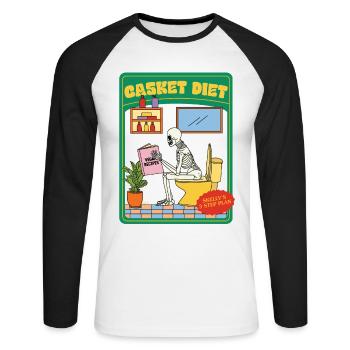 Casket Diet - Vegan Recipes - Skelly's 3 Step Plan - Unisex Baseballshirt langarm - Weiß/Schwarz - Vorne - Nik (191cm)