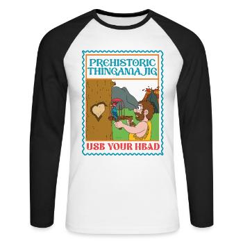 Prehistoric Thingamajig - Use Your Head - Bird - Unisex Baseballshirt langarm - Weiß/Schwarz - Vorne - Nik (191cm)