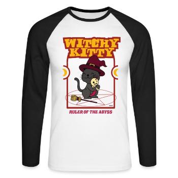 Witchy Kitty - Ruler Of The Abyss - Unisex Long Sleeve Baseball T-Shirt - white/black - Front - Nik (191cm)