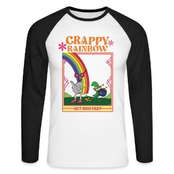 Crappy Rainbow - Get Rich Fast - Leprechaun - Unisex Long Sleeve Baseball T-Shirt - white/black - Front - Nik (191cm)