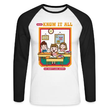 Miss Know It All - Nous ne t’aimons pas Jenny - T-shirt baseball manches longues Homme - blanc/noir - Devant - Nik (191cm)