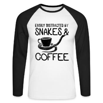 Files d’attente et café - T-shirt baseball manches longues Homme - blanc/noir - Devant - Nik (191cm)