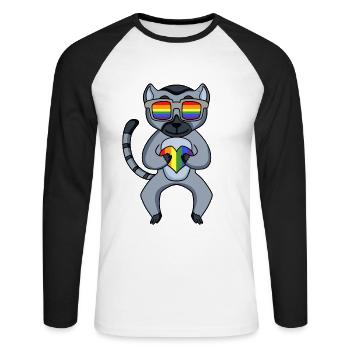 LGBT Tier Lemur Regenbogen - Unisex Baseballshirt langarm - Weiß/Schwarz - Vorne - Nik (191cm)