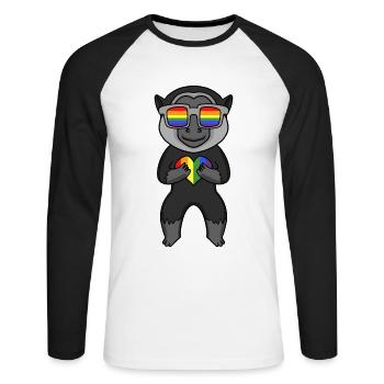 LGBT Tier Affe Gibbon Regenbogen - Unisex Baseballshirt langarm - Weiß/Schwarz - Vorne - Nik (191cm)