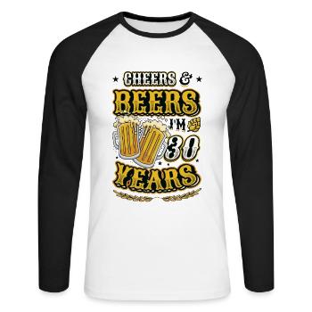 Acclamations et bière J’ai 30 ans - T-shirt baseball manches longues Homme - blanc/noir - Devant - Nik (191cm)