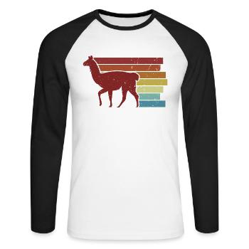 Lama Alpaca Pako Éleveur d'alpagas Alpaga - T-shirt baseball manches longues Homme - blanc/noir - Devant - Nik (191cm)