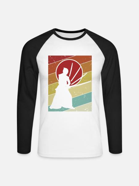 Kata Kenjusu Katana Samurai Kendo - Unisex Long Sleeve Baseball T-Shirt - white/black