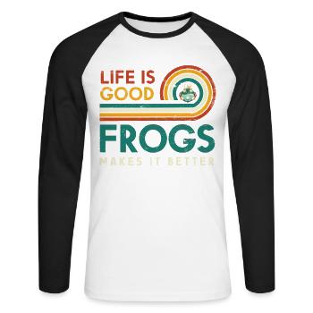 Life Is Better Frogs Makes It Better - Unisex Long Sleeve Baseball T-Shirt - white/black - Front - Nik (191cm)