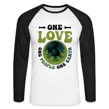 One love, one people, one earth, saves the world. - Unisex Long Sleeve Baseball T-Shirt - white/black - Front - Nik (191cm)