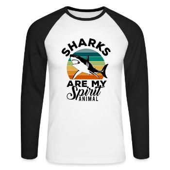 requin, grand requin blanc, requins, mégalodon, requin, requin marteau - T-shirt baseball manches longues Homme - blanc/noir - Devant - Nik (191cm)