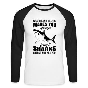 Requin Grand Requin Blanc Requin Mégalodon Requin Marteau Requin - T-shirt baseball manches longues Homme - blanc/noir - Devant - Nik (191cm)