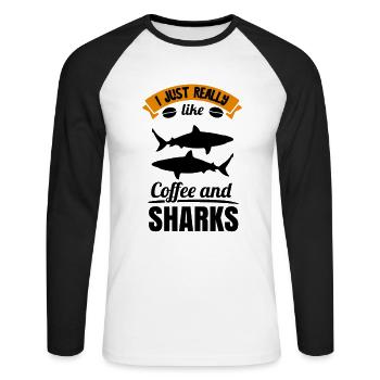 requin, grand requin blanc, requins, mégalodon, requin, requin marteau - T-shirt baseball manches longues Homme - blanc/noir - Devant - Nik (191cm)