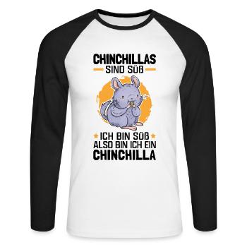 Chinchillas sind süß Wollmaus Chinchilla - Unisex Baseballshirt langarm - Weiß/Schwarz - Vorne - Nik (191cm)